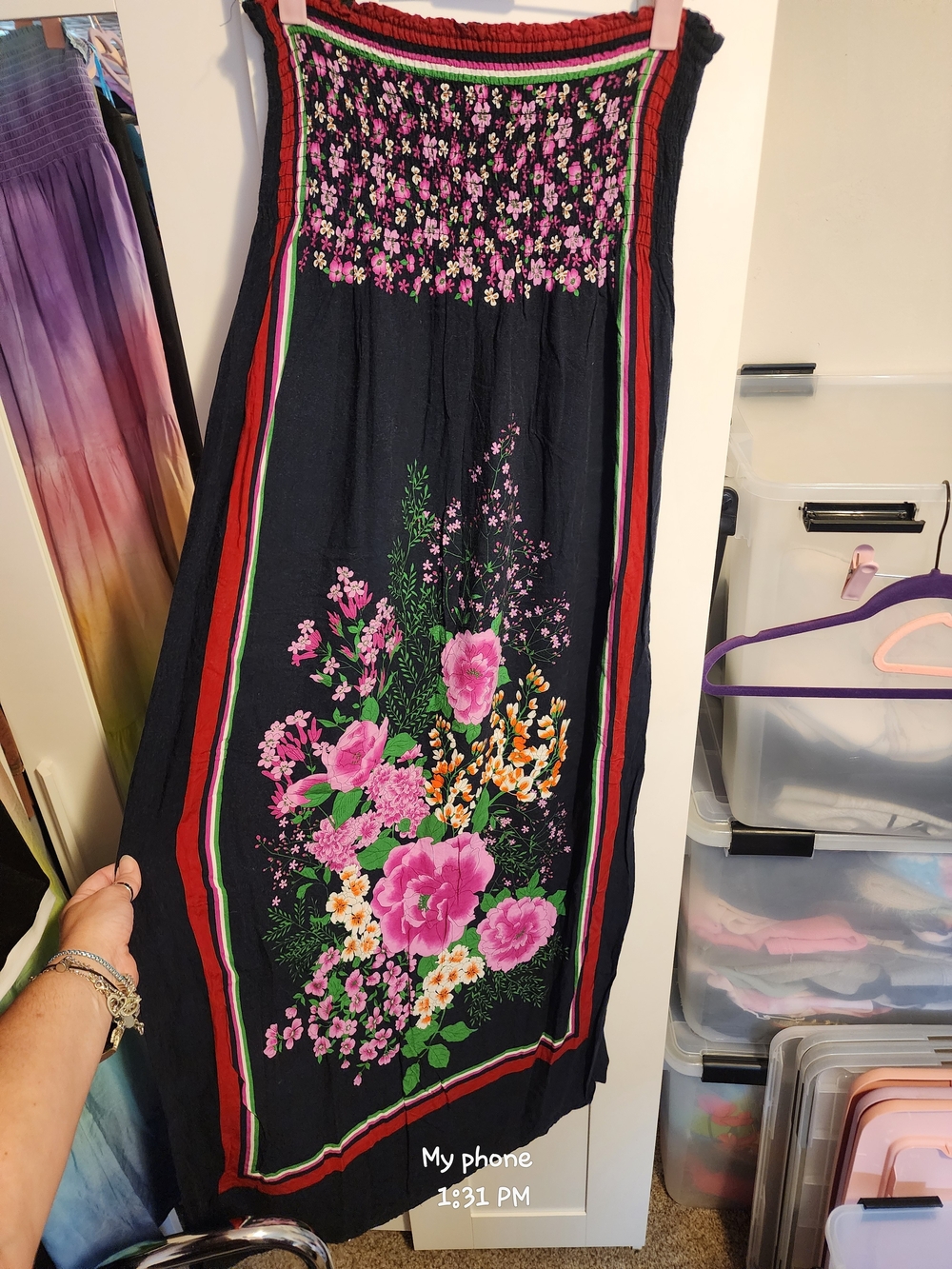 Black Floral Maxi Skirt with Pink Bouquet